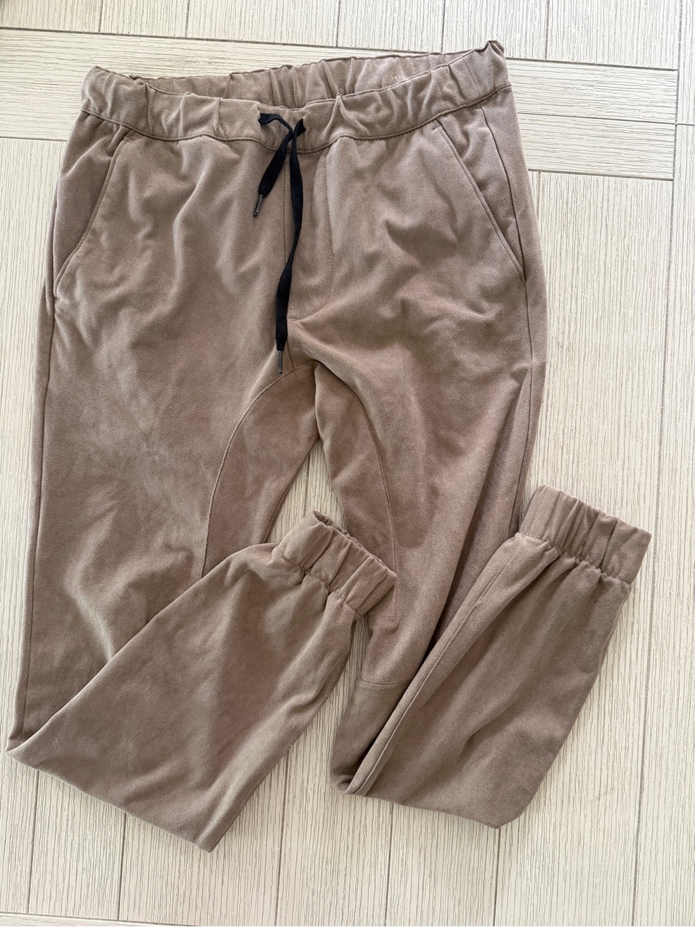 PacSun Men's Drawstring Joggers in Taupe with Black Tie suede